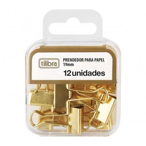 Prendedor de Papel 19mm Dourado 12 Unidades