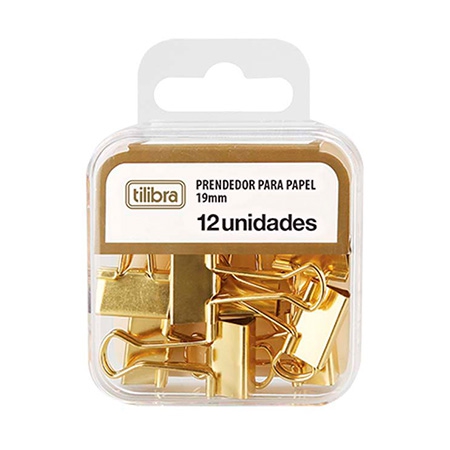 Prendedor de Papel 19mm Dourado C/ 12 Unidades - 178250 - Tilibra
