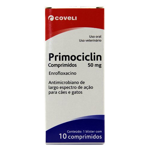 Primociclin 50mg 10 Comp Coveli Antibiótico Cães e Gatos