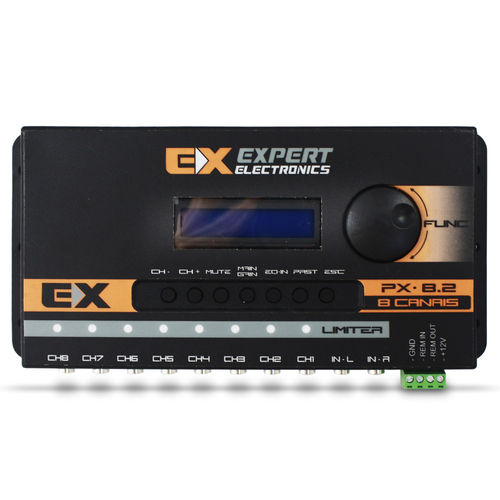 Tudo sobre 'Processador Áudio Automotivo Expert Px-8.2 Limiter 8 Canais Digital Crossover Equalizador Gain Delay Phase'