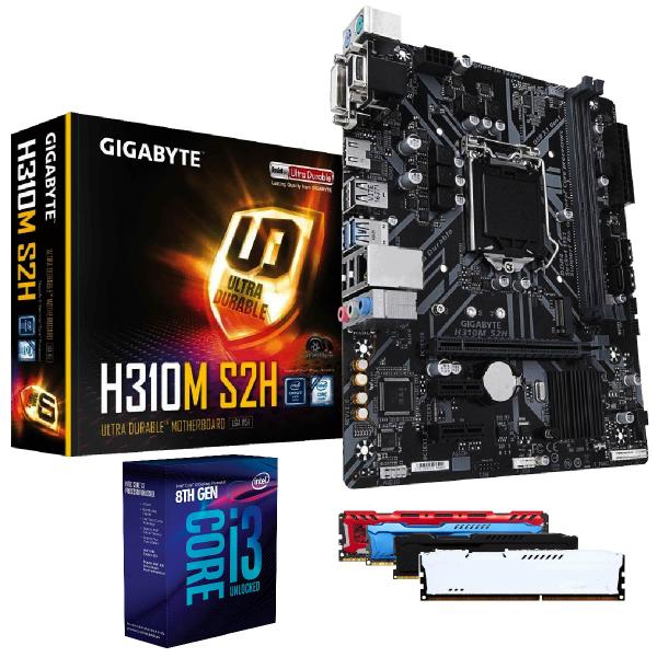 Processador Intel Core I3 8100 8ª Geração + Placa Mãe H310 Gigabyte + Memória 4GB DDR4 Kit Upgrade Comprebel