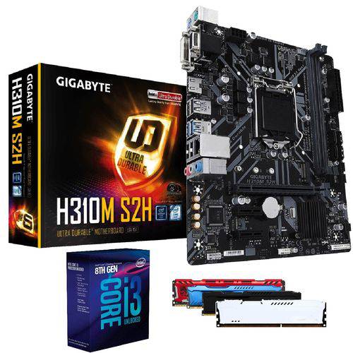 Processador Intel Intel Core I3 8100 8ª Geração + Placa Mãe H310 Gigabyte + Memória 8gb Ddr4 Kit Upgrade Comprebel