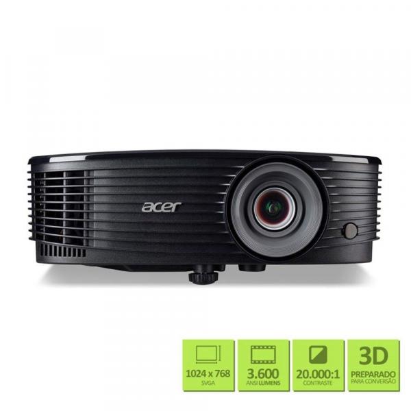 Projetor Acer X1223H 3600 Lumens XGA 3D, VGA + HDMI - Preto