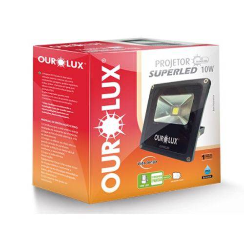 Projetor Refletor Ourolux Superled Slim Bivolts 10w 6400k Preto Luz Branca 6500K - 700Lm Ref.3261