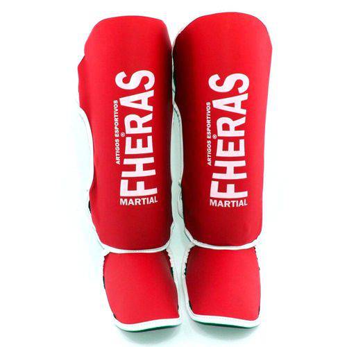 Protetor de Canela Caneleira Gladiador Muay Thai Kickboxing Fheras Vermelha