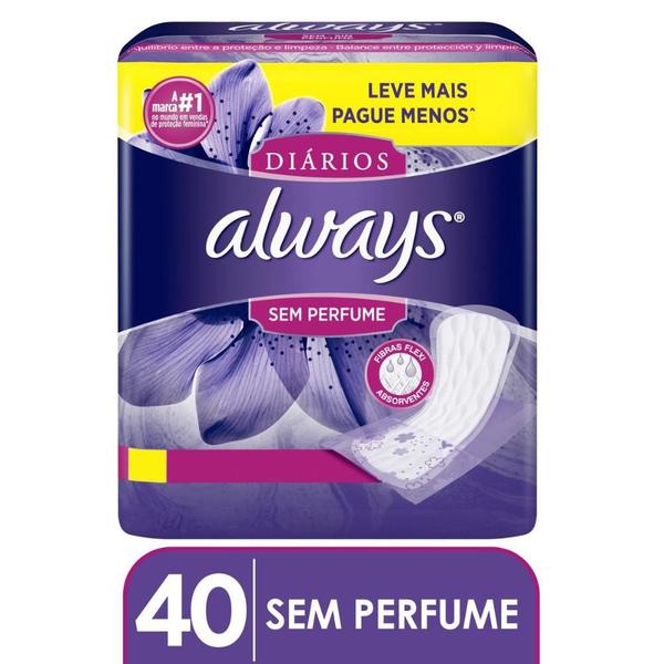 Protetor Diário Always Sem Perfume Leve Mais Pague Menos - 40 Unidades