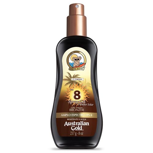 Protetor Solar Australian Gold Instant Bronzer Spray em Gel Fps 8 237ml