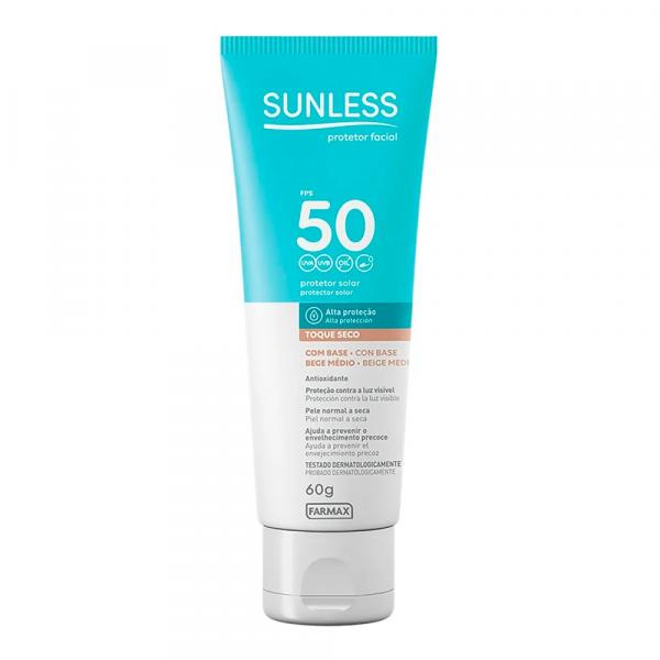 Protetor Solar Facial Sunless FPS 50 com Base 60g - Bege Médio