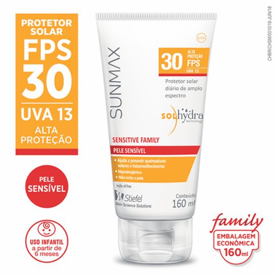 Tudo sobre 'Protetor Solar Sunmax Sensitive Family Fps30 160g'