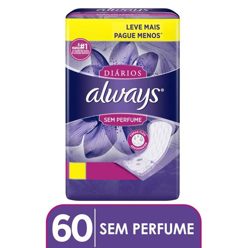 Protetores Diários Always Sem Perfume 60 Unidades PROT DIARIO ALWAYS 60UN LV+PG MENOS S/PERF
