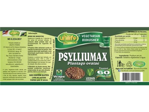 Psyllium 60 Cápsulas Psylliumax Unilife