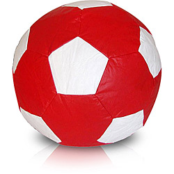 Puff Infantil Bola de Futebol em Courino - Vermelho e Branco - Stay Puff