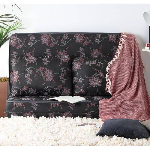 Puff Luxo Multiuso 3 em 1 Estampado Floral Cinza com Travesseiro de Fibras Siliconadas Anti-alérgico Casal – At.home