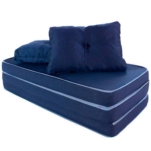 Puff Multiuso 3 em 1 Casal Azul Tecido Corvin com Travesseiro