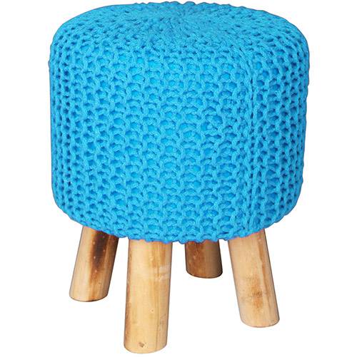 Tamanhos, Medidas e Dimensões do produto Puff Redondo Crochet Madeira/Espuma com Pés Azul - Urban