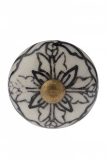 Puxador Indiano de Cerâmica com Detalhes Pretos- Amecasa