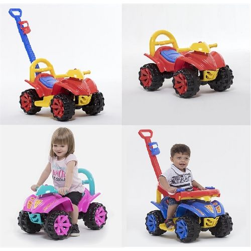 Quadriciclo Infantil Carrinho de Passeio com Puxador Motoca 3 em 1 Toy Kids Vermelho