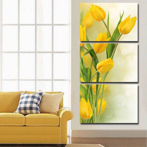 Quadro 120X60cm Tulipas Amarela Flores Decorativo Interiores em Canvas Qualidade de Galeria de Arte