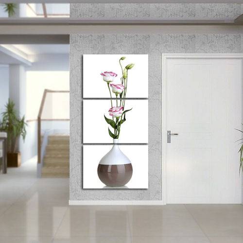 Quadro 120x60cm Vaso Flores Rosas Branca Decorativo Interiores - Oppen House
