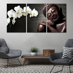 Quadro 60x120cm Buda Madeira Orquídea Branca Flores Decorativo Interiores