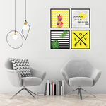 Quadro 60x60cm Amarelo Mensagem Moldura Vidro Decorativo Salas