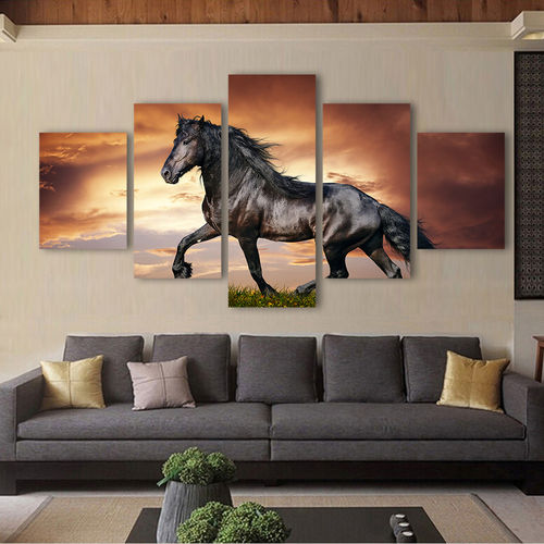 Quadro 65x125cm Cavalo Preto Decorativo Interiores - Oppen House