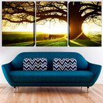 Quadro 60X120cm Árvore Por do Sol Decorativo Interiores Em Canvas Qualidade de Galeria de Arte
