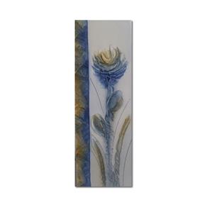 Quadro Artesanal com Textura Crisantemo 20x60 Uniart - Branco|Azul|Bege