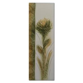 Quadro Artesanal com Textura Crisantemo 20x60 Uniart - Branco|Verde|Bege