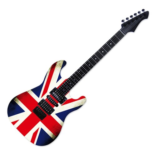 Quadro de Aviso Guitarra Reino Unido Colorido 32x94cm