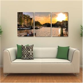 Quadro Decorativo Amsterdã Paisagem em Tecido 3 Peças