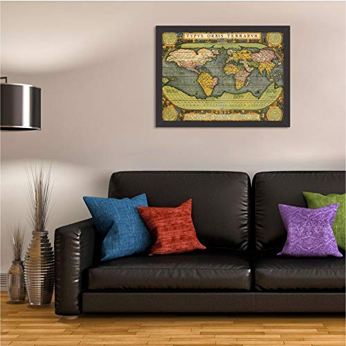 Quadro Decorativo Mapa Mundi Antigo Preto - Médio