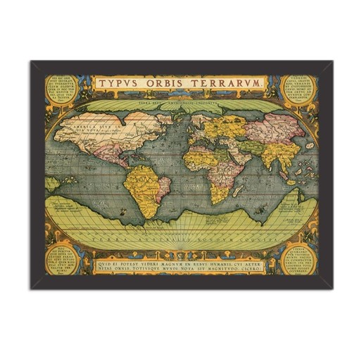 Quadro Decorativo Mapa Mundi Antigo Preto - Médio