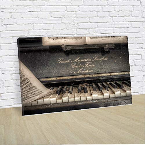 Quadro Decorativo Piano Teclado Vintage 60x40 em Tecido
