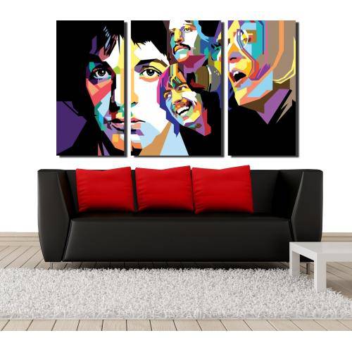 Tudo sobre 'Quadro Decorativo The Beatles Canvas Tecido 3 Peças para Sala'
