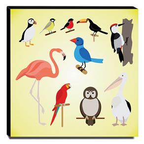 Quadro Infantil Animais Pássaros Canvas 30x30cm-INF413