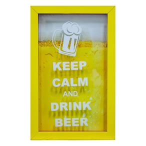 Quadro Keep Calm Beer Porta Tampinhas 17x27x3 Cm Amarelo - Amarelo