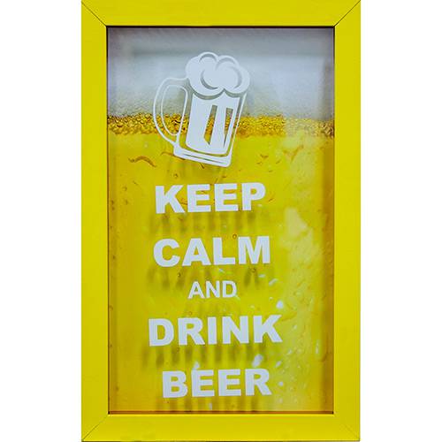 Tudo sobre 'Quadro Keep Calm Beer Porta-Tampinhas Amarelo 17x27x3cm - Kapos'