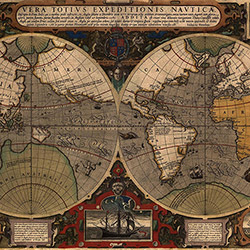 Quadro Mapa Mundi Impressão Digital (30x30x2,7cm) Uniart
