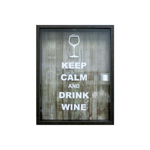 Quadro Porta Rolha em Madeira Keep Calm And Drink Wine 32x42cm Imbuia