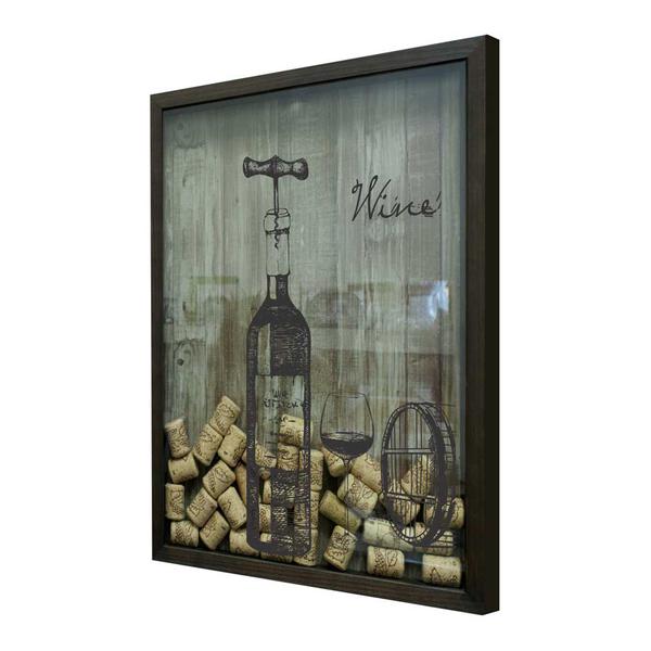 Quadro Porta Rolhas 32x42x4cm Wine Garrafa Betume - Kapos