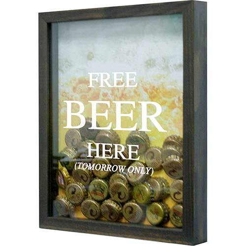 Quadro Porta Tampinhas de Cervejas Free Beer 22x27x3cm Betume - Kapos