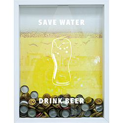Quadro Porta Tampinhas de Cervejas Save Water Drink Beer 27x37x3cm Branco - Kapos