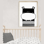 Quadro Poster Infantil Desenho Hipopótamo Preto E Branco