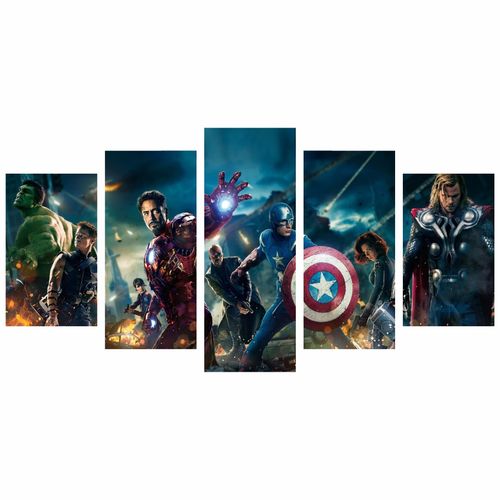 Quadro Super Heróis Marvel Dc Liga da Justiça 114x65 5 Peças