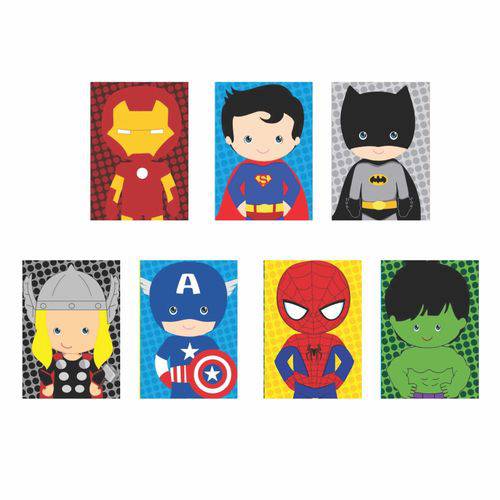 Quadros Decorativos Super Heróis Marvel Dc Infantil 7uni