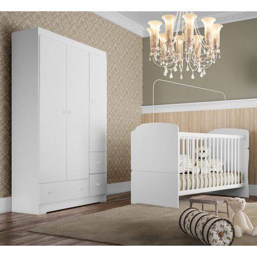 Quarto de Bebê Berço Bb520 e Guarda Roupa Bb830 Branco - Completa Móveis