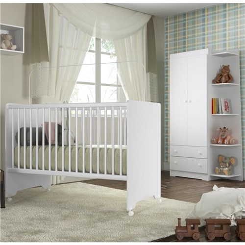 Quarto de Bebê Berço By201 e Guarda Roupa Bb820 Branco - Completa Móveis