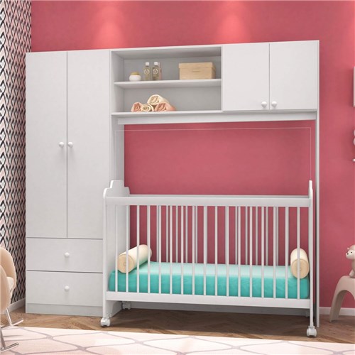 Quarto de Bebê Completo com Guarda Roupa e Berço Peternella Móveis Branco