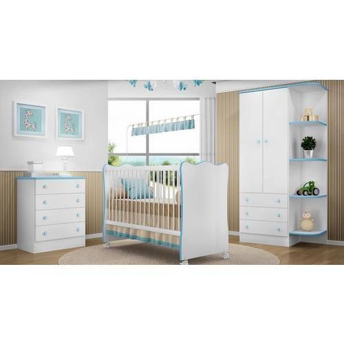 Quarto de Bebê Completo Doce Sonho Branco/Azul Lojix - Qmovi